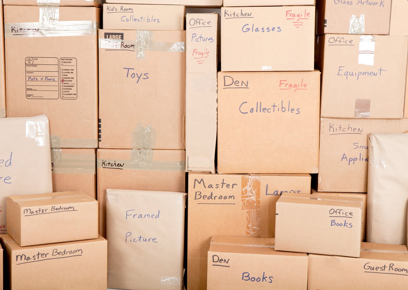 Household moving boxes ready for storage